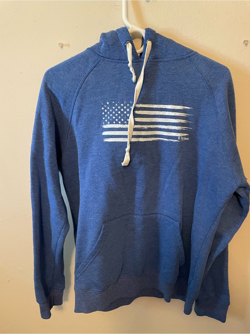 Cowgirl Tuff Blue Pullover Hoodie with Distressed Flag Print
